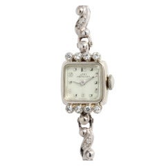 Retro Hamilton Lady's White Gold and Diamond Bracelet Watch circa 1950s