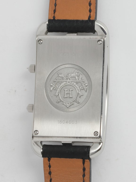Women's or Men's Hermes Stainless Steel Cape Cod Dual Time Zone Wristwatch