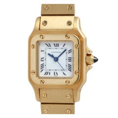 Cartier Lady's Yellow Gold Santos Automatic Wristwatch with Gold Bracelet circa 1990s