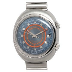 Retro Jaeger-LeCoultre Stainless Steel Alarm Wristwatch with Date circa 1970s