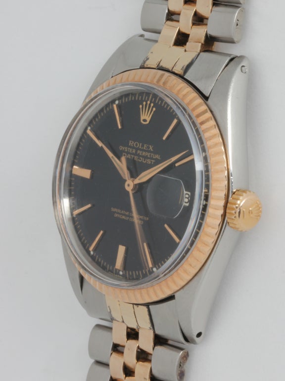 Rolex Stainless Steel and Rose Gold Datejust Wristwach circa 1970 In Excellent Condition In West Hollywood, CA