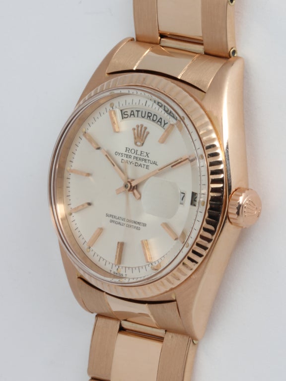 Rolex Rose Gold Day-Date Wristwatch circa 1966 In Excellent Condition In West Hollywood, CA