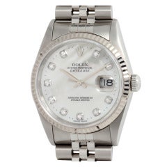 Rolex Stainless Steel Datejust Wristwatch with Mother-of-Pearl Diamond Dial circa 2000