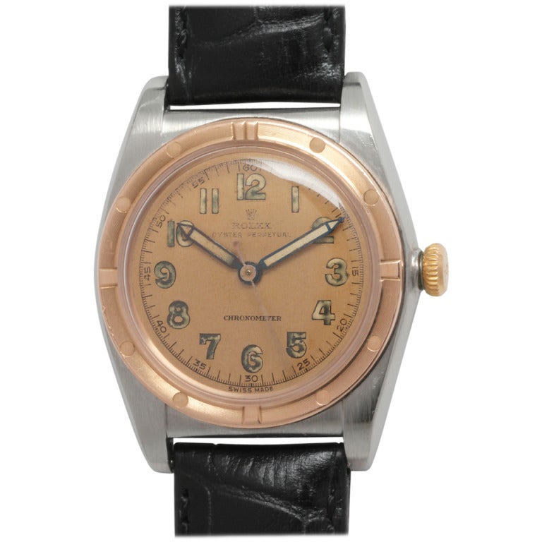 Rolex Rose Gold and Stainless Steel Bubbleback Wristwatch circa 1940s