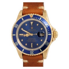 Vintage Rolex Gold Submariner Wristwatch Ref 16618 Transitional Model circa 1986
