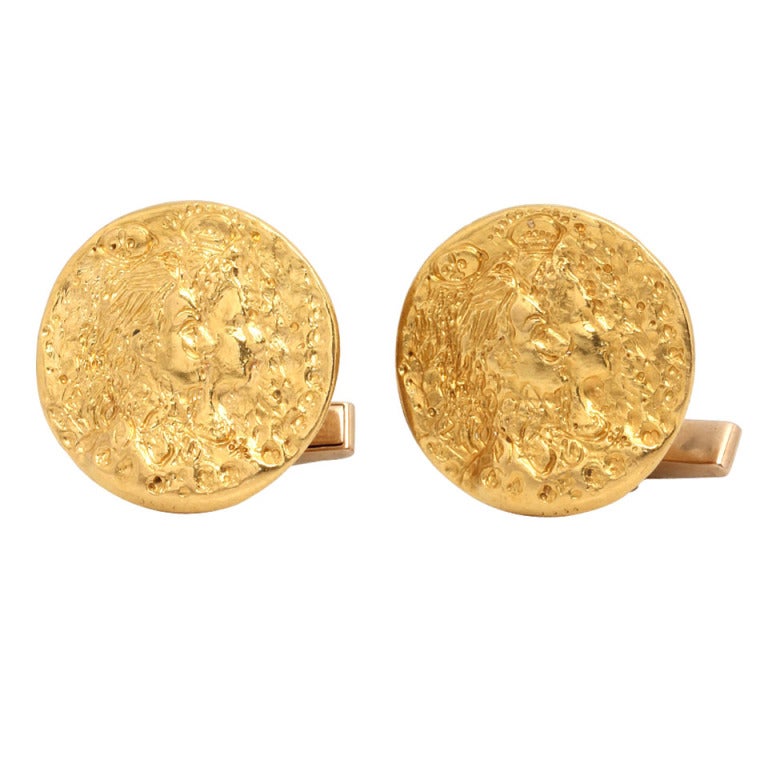Salvador Dali Yellow Gold Coin Cufflinks c1966