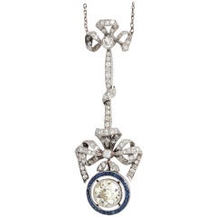 Edwardian Diamond, Sapphire and Platinum Lavaliere