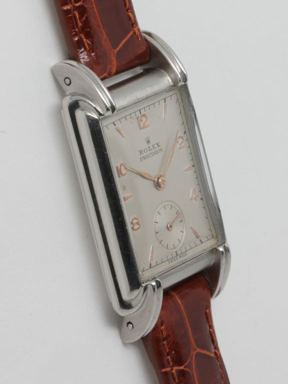 Rolex Edelstahl Rechteckig Dress Model Armbanduhr circa 1946