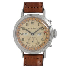 Vintage Movado Stainless Steel Triple-Calendar Wristwatch circa 1950s