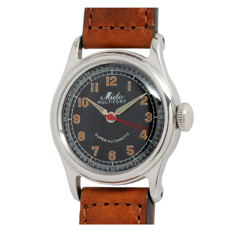 Mido Stainless Steel Multifort Automatic Wristwatch circa 1950s