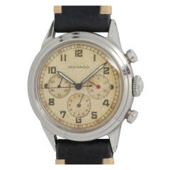 Retro Movado Stainless Steel Chronograph Wristwatch circa 1950s