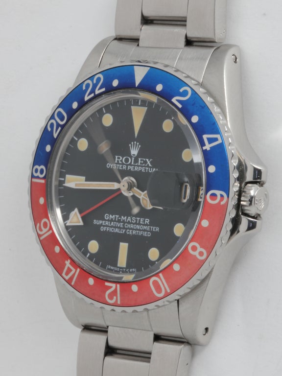 Rolex Stainless Steel GMT-Master Wristwatch circa 1978 In Excellent Condition In West Hollywood, CA