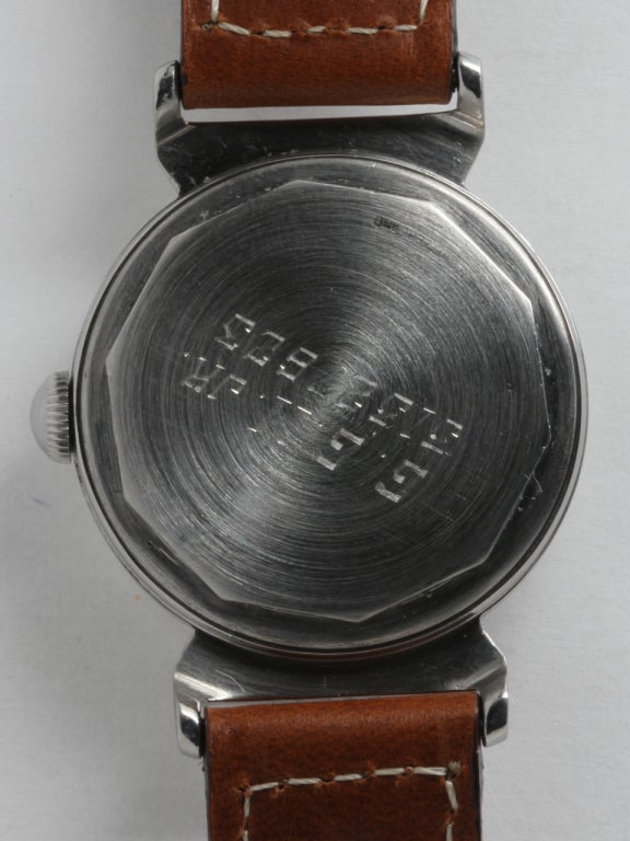 Men's Movado Stainless Steel Wristwatch with Hooded Lugs circa 1940s