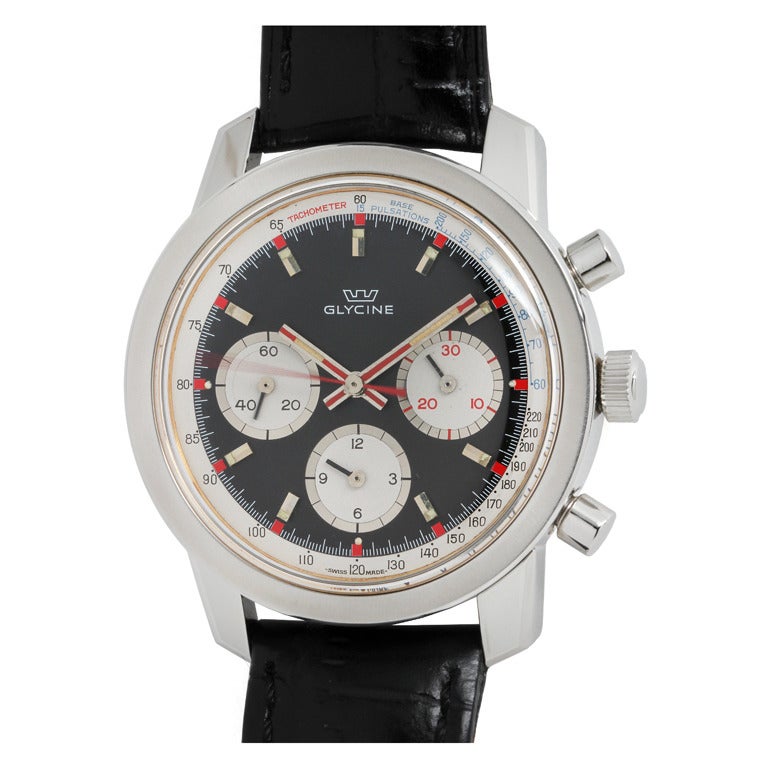 Glycine Stainless Steel Three-Register Chronograph Wristwatch circa 1960s