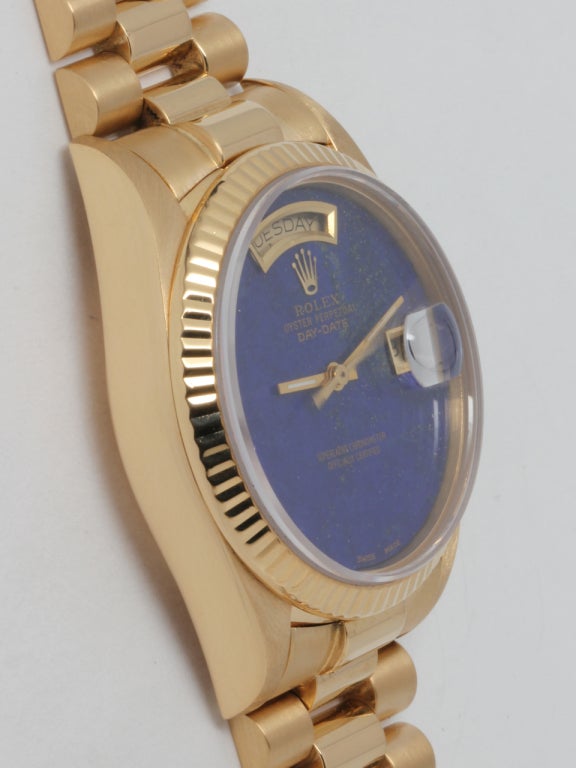 Rolex Yellow Gold Day-Date President Wristwatch circa 1984 with Custom Lapis Dial