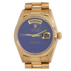 Rolex Yellow Gold Day-Date President Wristwatch circa 1984 with Custom Lapis Dial