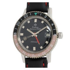 Vintage Zodiac Stainless Steel Aerospace GMT Wristwatch circa 1960s