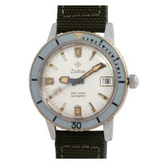 Vintage Zodiac Stainless Steel Seawolf Wristwatch circa 1970s