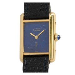 Vintage Cartier Lady's Silver-Gilt Vermeil Must de Cartier Tank Louis Wristwatch with Lapis Dial circa 1970s