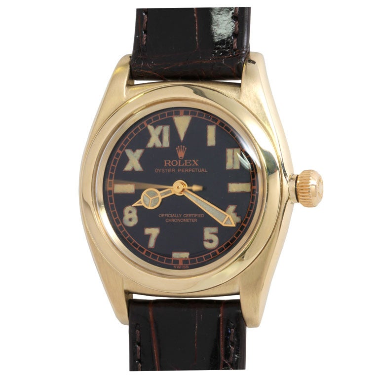 Rolex Yellow Gold Bubbleback Wristwatch with California Dial circa 1940s
