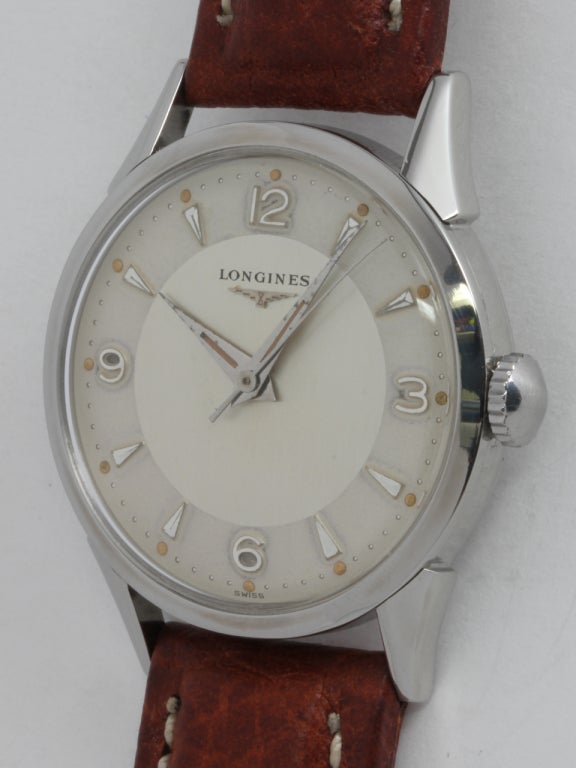 Longines Stainless Steel Wristwatch circa 1950s In Excellent Condition In West Hollywood, CA