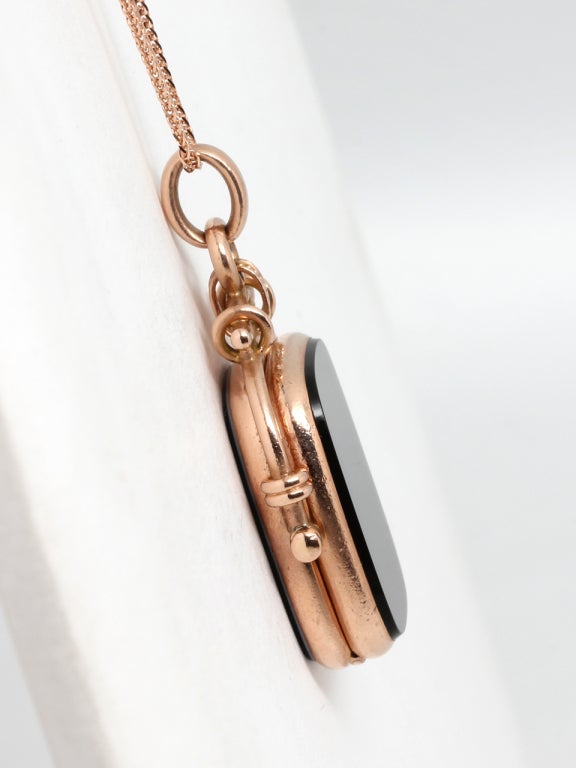 Victorian Pink Gold and Onyx Fob Locket Necklace