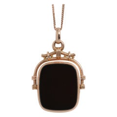 Antique Victorian Pink Gold and Onyx Fob Locket Necklace