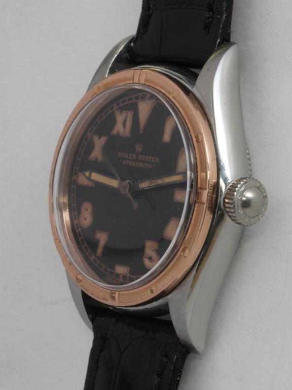 Rolex Stainless Steel and Rose Gold Speedking Wristwatch circa 1940s In Excellent Condition In West Hollywood, CA