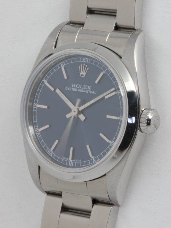 Rolex Stainless Steel Midsize Oyster Perpetual Wristwatch Ref 77080 circa 2001 In Excellent Condition In West Hollywood, CA