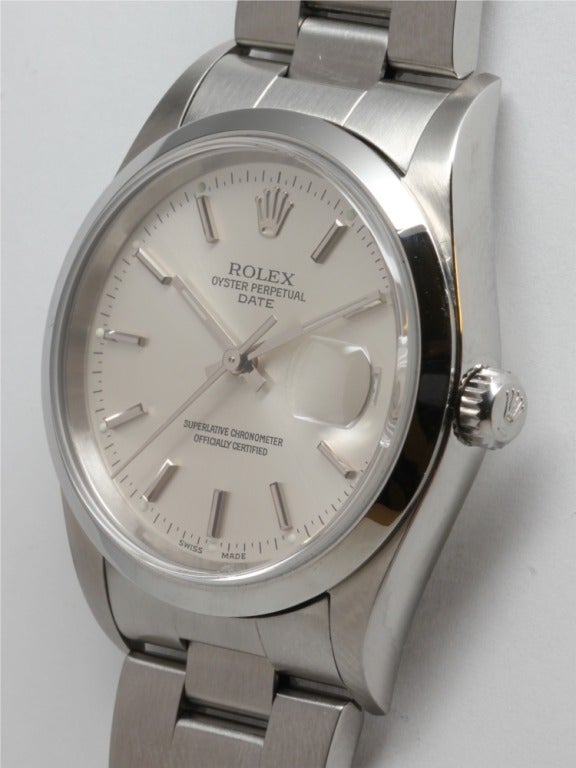 Rolex Stainless Steel Oyster Perpetual Date Wristwatch Ref 15200 circa 1995 In Excellent Condition In West Hollywood, CA