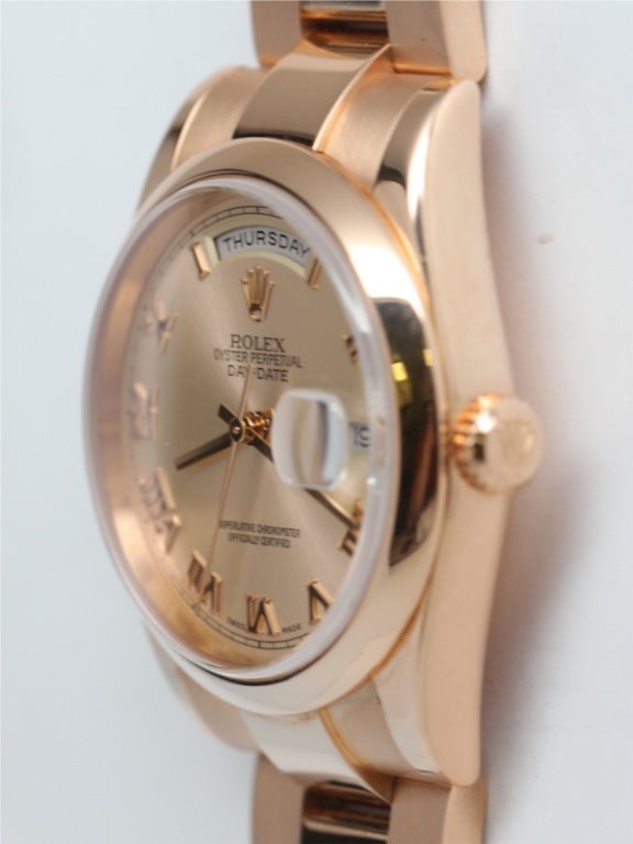 Rolex Rose Gold Day-Date President Wristwatch circa 2002 In Excellent Condition In West Hollywood, CA