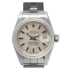 Rolex Lady's Stainless Steel Oyster Perpetual Date Wristwatch Retailed by Tiffany & Co circa 1990