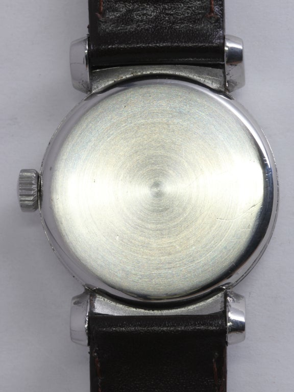 Women's or Men's Omega Stainless Steel Wristwatch with Unusual Lugs circa 1940s