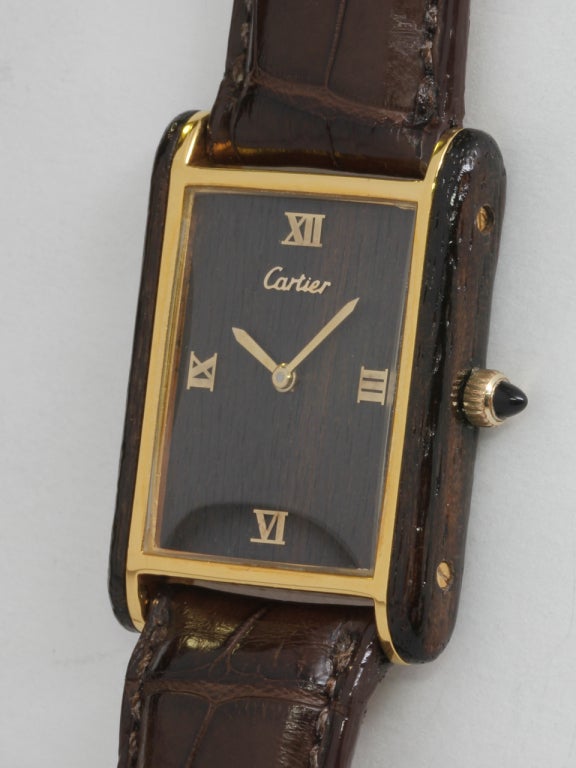 Cartier Gilt Silver and Wood Tank Louis Wristwatch circa 1970s In Excellent Condition In West Hollywood, CA
