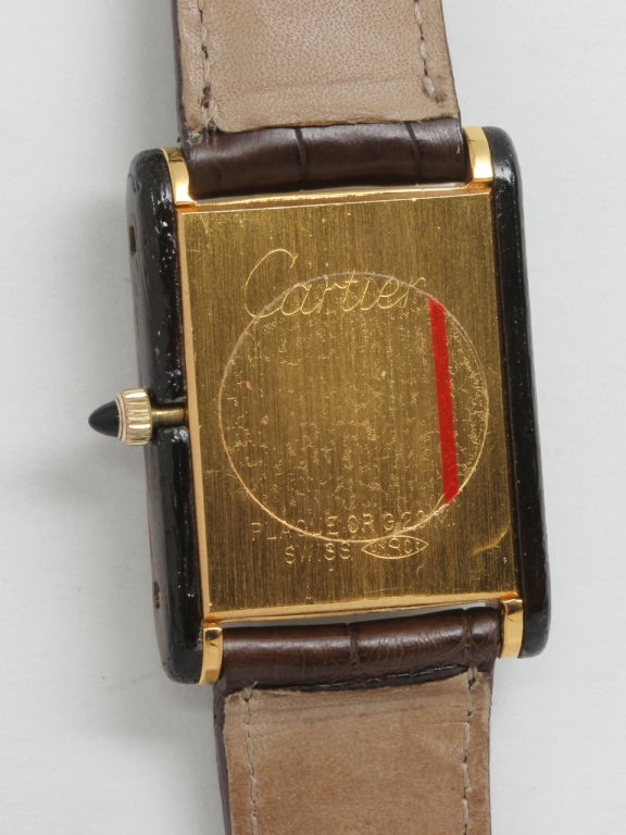 Men's Cartier Gilt Silver and Wood Tank Louis Wristwatch circa 1970s