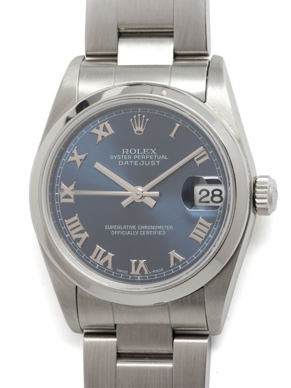 Rolex Stainless Steel Midsize Datejust Wristwatch, circa 2003