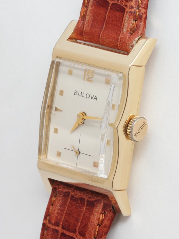 Women's or Men's Bulova Gold Rectangle Wristwatch circa 1940s