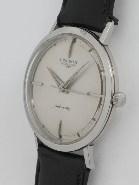 Longines Stainless Steel Automatic Wristwatch circa 1960s In Excellent Condition In West Hollywood, CA