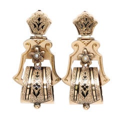 Antique Enamel Gold Victorian Era Earrings c1880