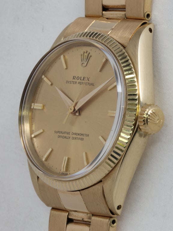 Rolex Gold Oyster Perpetual Wristwatch circa 1963 In Excellent Condition In West Hollywood, CA