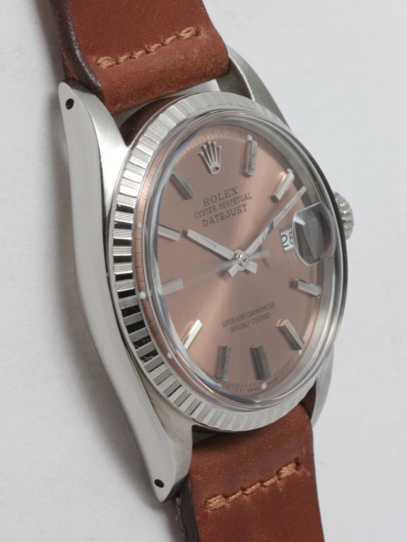 Rolex stainless steel Datejust wristwatch, Ref. 1601, serial number 1.0 million, circa 1964. 36mm case with engine turned bezel and acrylic crystal. Beautifully restored dial with applied indexes and baton hands. Powered by self-winding caliber 1570