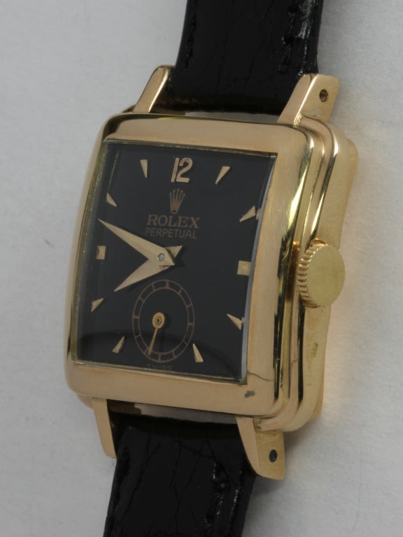 Rolex Lady's Yellow Gold Square Wristwatch circa 1950s In Excellent Condition In West Hollywood, CA