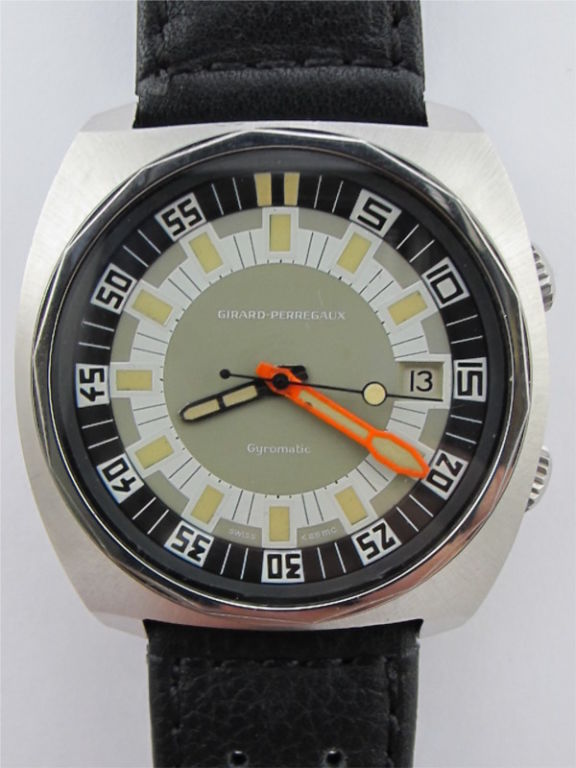 Girard Perregaux Gyromatic Deep Diver in 41mm SS case with inner rotating bezel and signed crowns. Case. stamped 2-70 inside and GP with Trident on the back. GP calibre 460-266 just serviced. Completely original in every way and a true rarity!<br