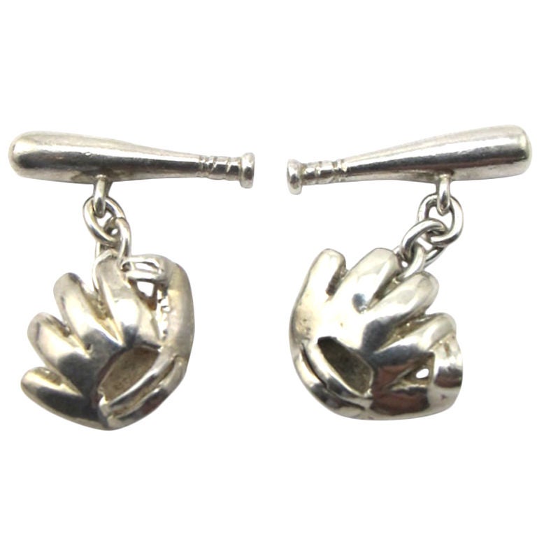 Sterling Silver Baseball Bat and Glove Cufflinks at 1stDibs