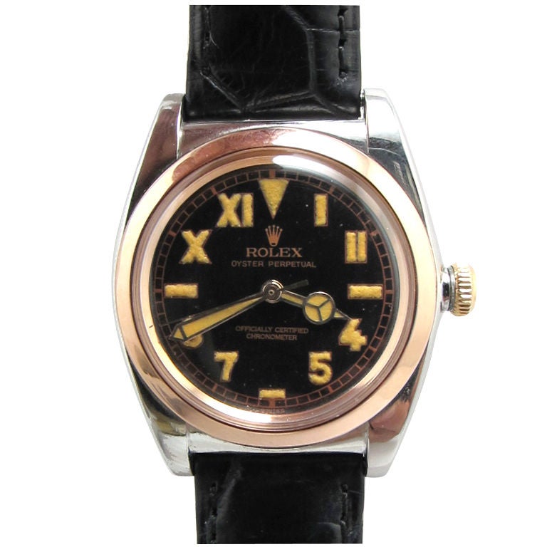 Rolex Steel/Pink Gold Bubbleback ref #3133 circa 1940's