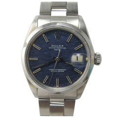 Rolex Steel Oyster Perpetual Date ref# 1500  Textured Blue Dial