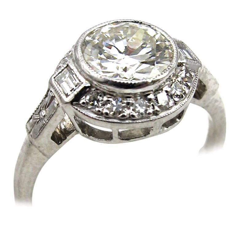 Vintage Engagement Ring Platinum 1.12ct Old European Cut H/VS1 circa 1930s For Sale