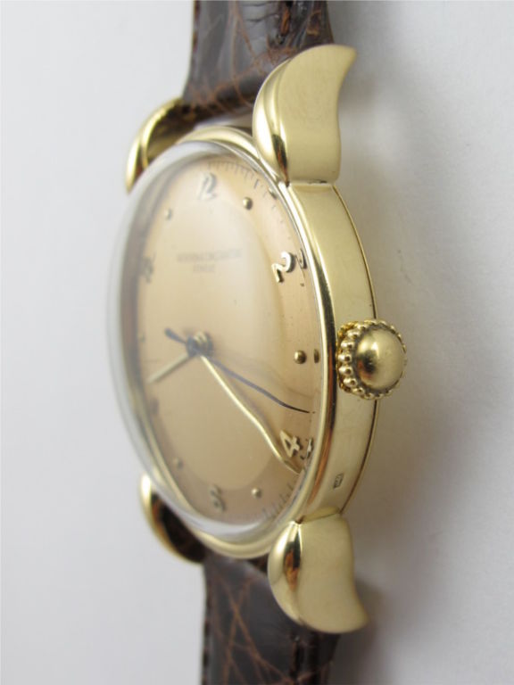 Vacheron & Constantin 18K YG 30.5x 40mm case with heavy horn shaped lugs circa 1950'swith  original champagne dial with applied gold indexes and gold baton hands. 17 jewel manual wind movement with sweep seconds. Great looking medium size high grade