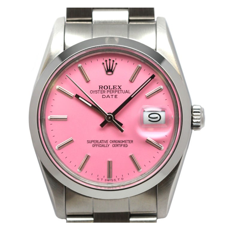 Rolex Steel Oyster Perpetual Date custom "Peppermint Stick" Dial