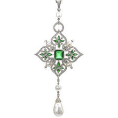 Ashok Sancheti Emerald Pearl Diamond Arabesque Pendant